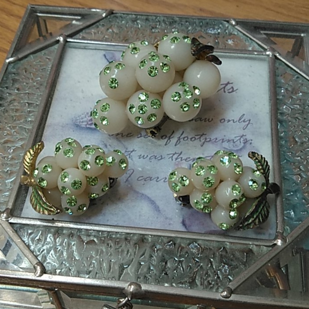 Vintage Grape Clip on Earrings and Pin